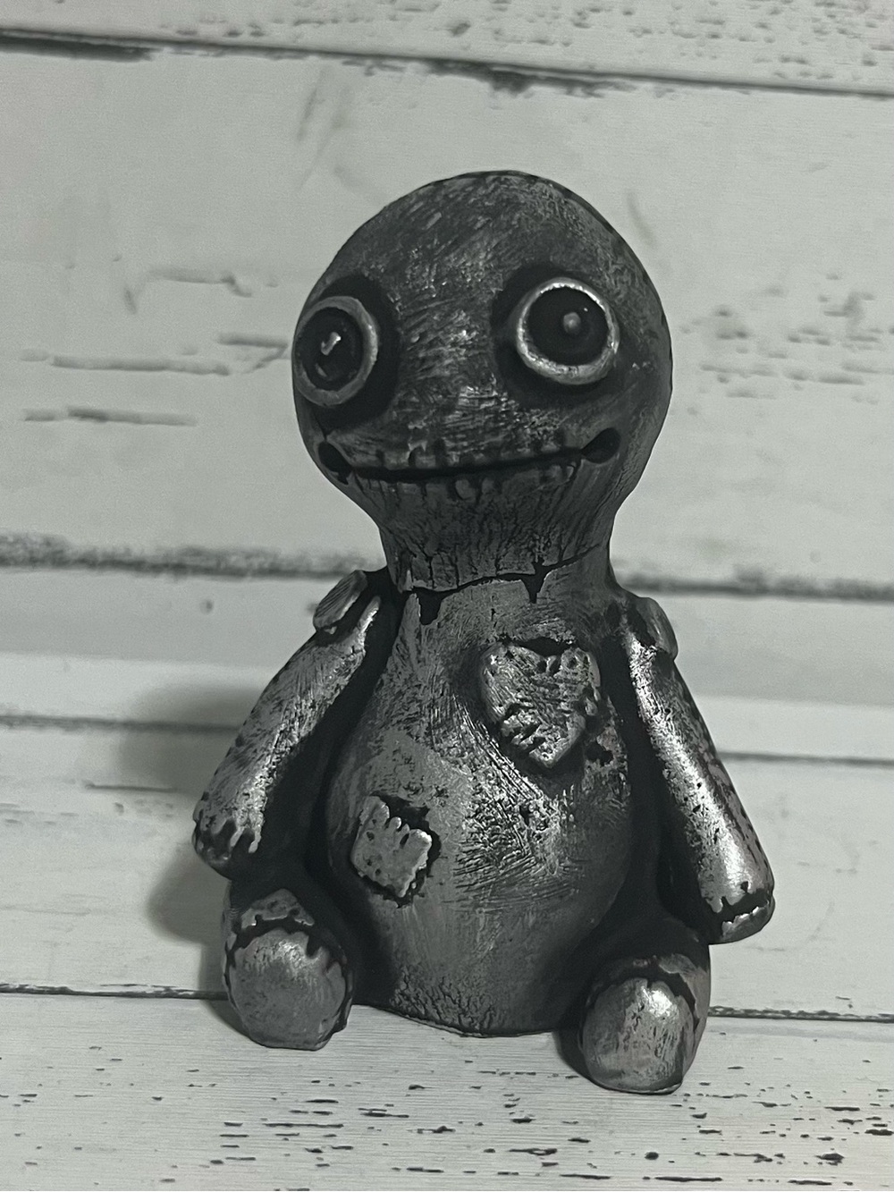 Handmade Creepy Horror Doll Figurine Gothic Halloween Decor 4” Silver Art